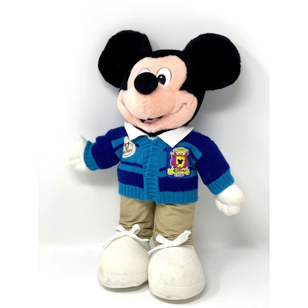Disney Store Plush EMPLOYEE MICKEY MOUSE Blue Cardigan Sweater Stuffed Toy 12"